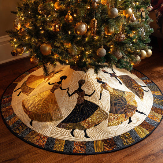 Black Woman Merry Circle Quilted Christmas Tree Skirt NCU0HH809