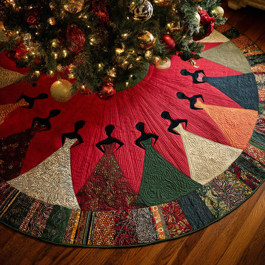 Black Woman Scarlet Elegance Quilted Christmas Tree Skirt NCU0HH811