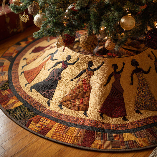 Black Woman Sunset Rhythm Quilted Christmas Tree Skirt NCU0HH812