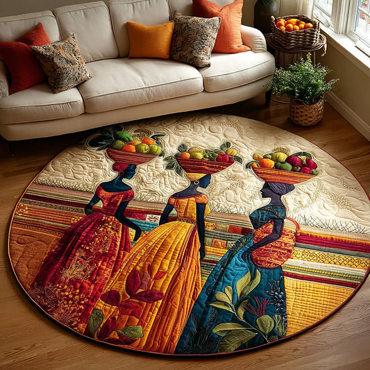 Black Women Harvest Glory Quilted Round Mat NCU0HH805