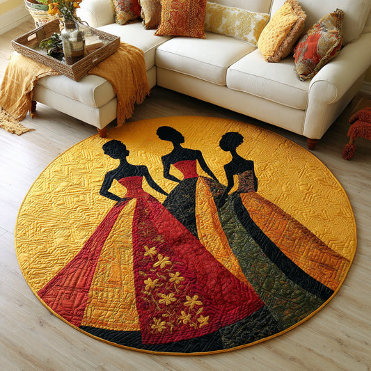 Black Women Marigold Bloom Quilted Round Mat NCU0HH806