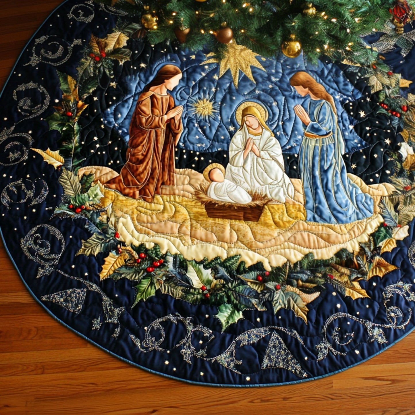 Blessed Night Quilted Christmas Tree Skirt NCU0PT1221
