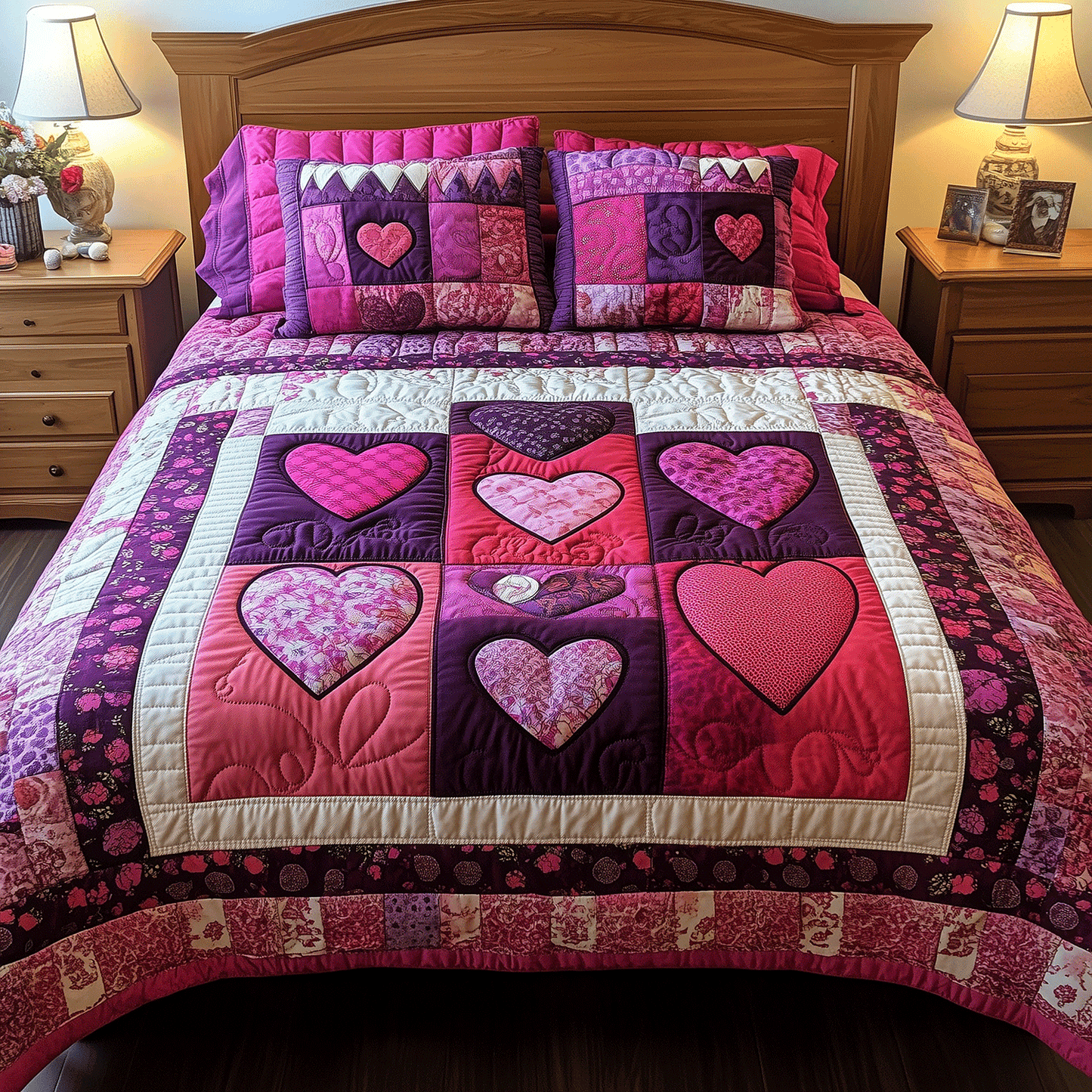 Blissful Hearts 3-Piece Quilted Bedding Set NCU0TH2514