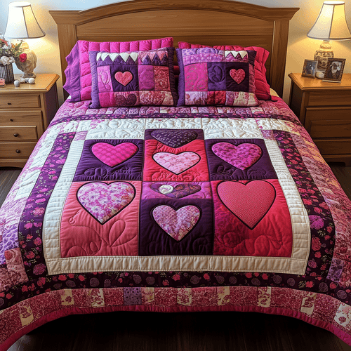Blissful Hearts 3-Piece Quilted Bedding Set NCU0TH2514