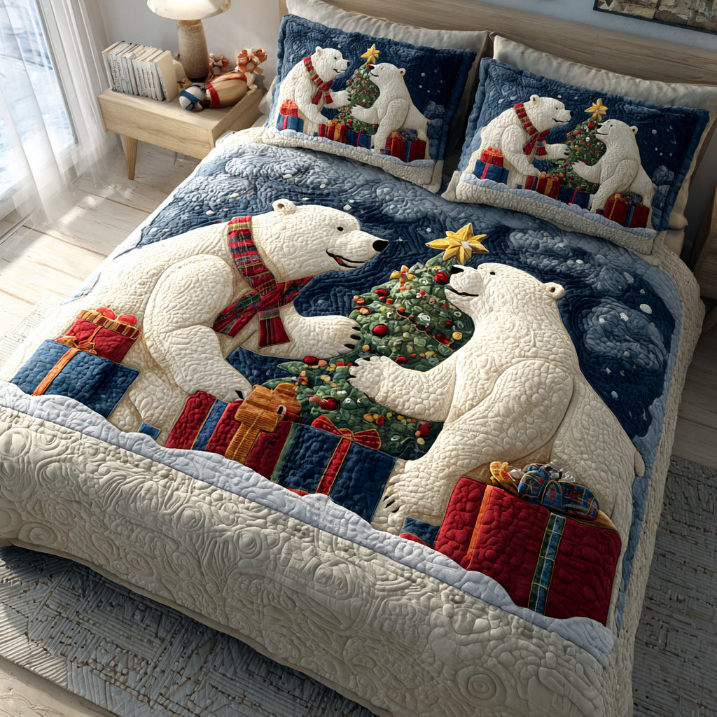 Blizzard Bear Gift 3-Piece Quilted Bedding Set NCU0HH1401