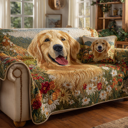 Bloom Golden Retriever Quilted Sofa Cover NCU0HH1634