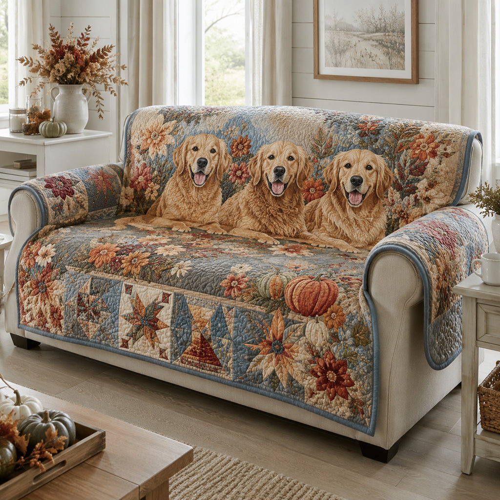 Bloom Golden Retriever Quilted Sofa Cover NCU0HH2097