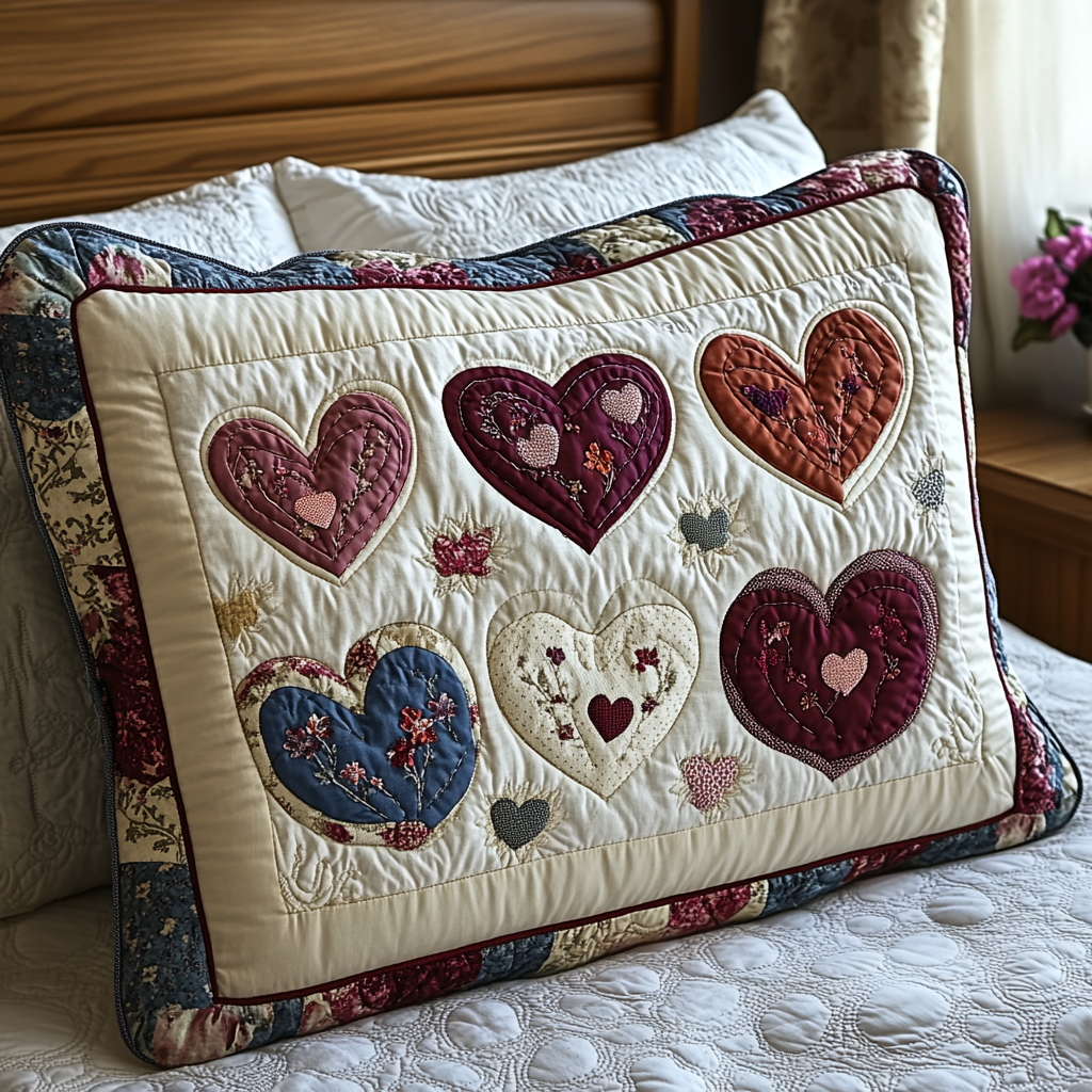 Blooming Hearts Quilted Bedding Pillow Case NCU0DV2943