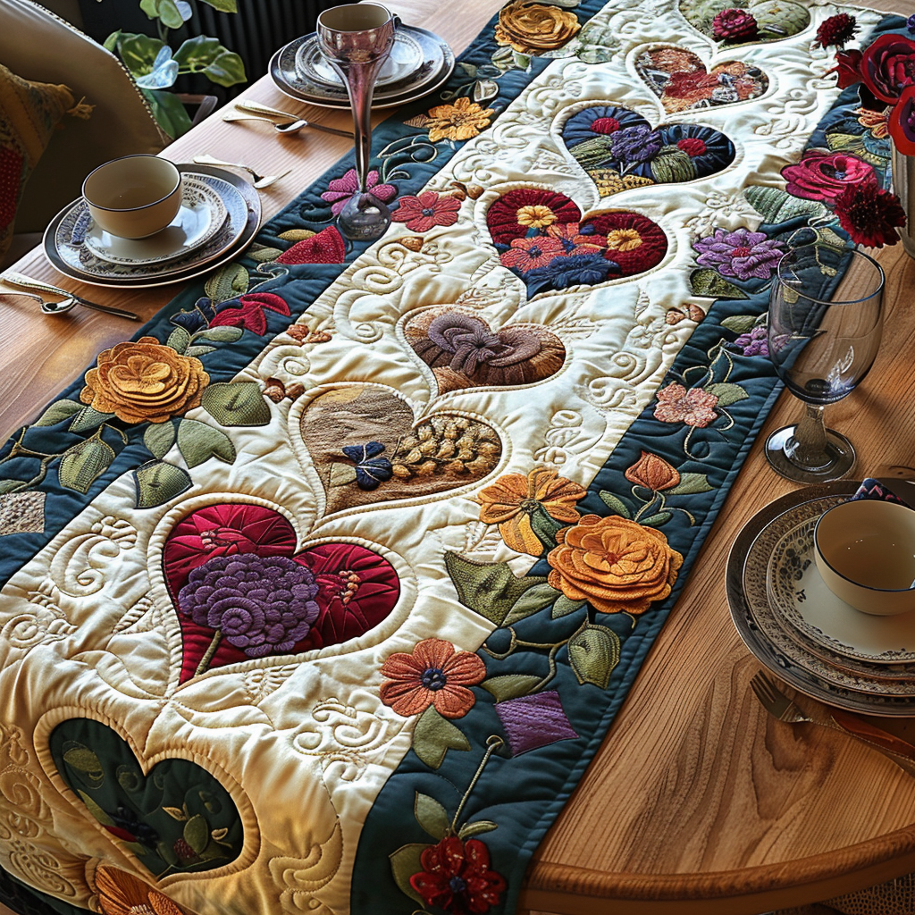 Hearts Quilted Table Runner NCU0VT99