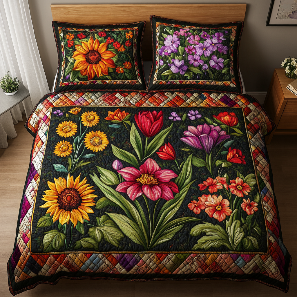 Blooming Beauty 3-Piece Quilted Bedding Set NCU0DK6063