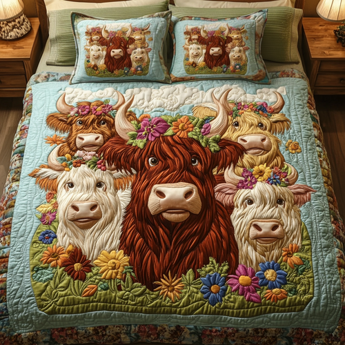 Blooming Bovines 3-Piece Quilted Bedding Set NCU0VH1869