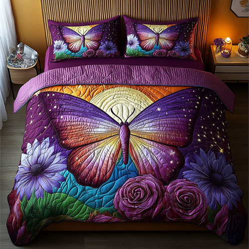 Blooming Butterfly 3-Piece Quilted Bedding Set NCU0DK5512