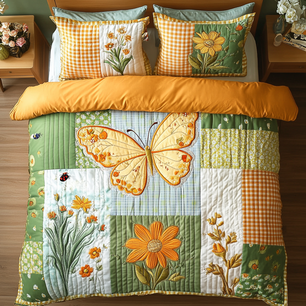 Blooming Butterfly 3-Piece Quilted Bedding Set NCU0DK5633