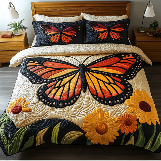 Blooming Butterfly 3-Piece Quilted Bedding Set NCU0DK5733