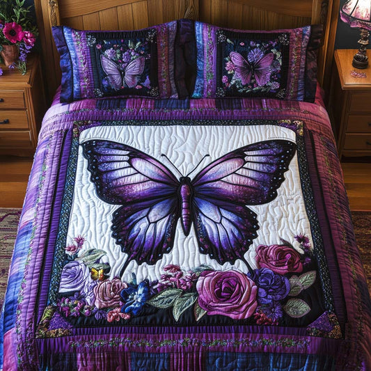 Blooming Butterfly Kiss 3-Piece Quilted Bedding Set NCU0NT8318