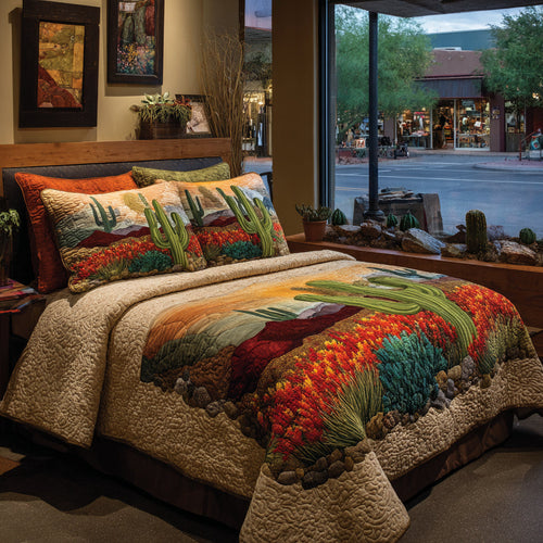 Blooming Cactus 3-Piece Quilted Bedding Set NCU0DV8823