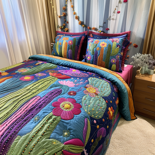 Blooming Cactus 3-Piece Quilted Bedding Set NCU0VL2620