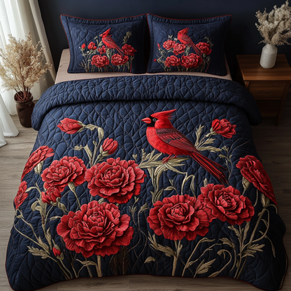 Blooming Cardinal 3-Piece Quilted Bedding Set NCU0DV5032
