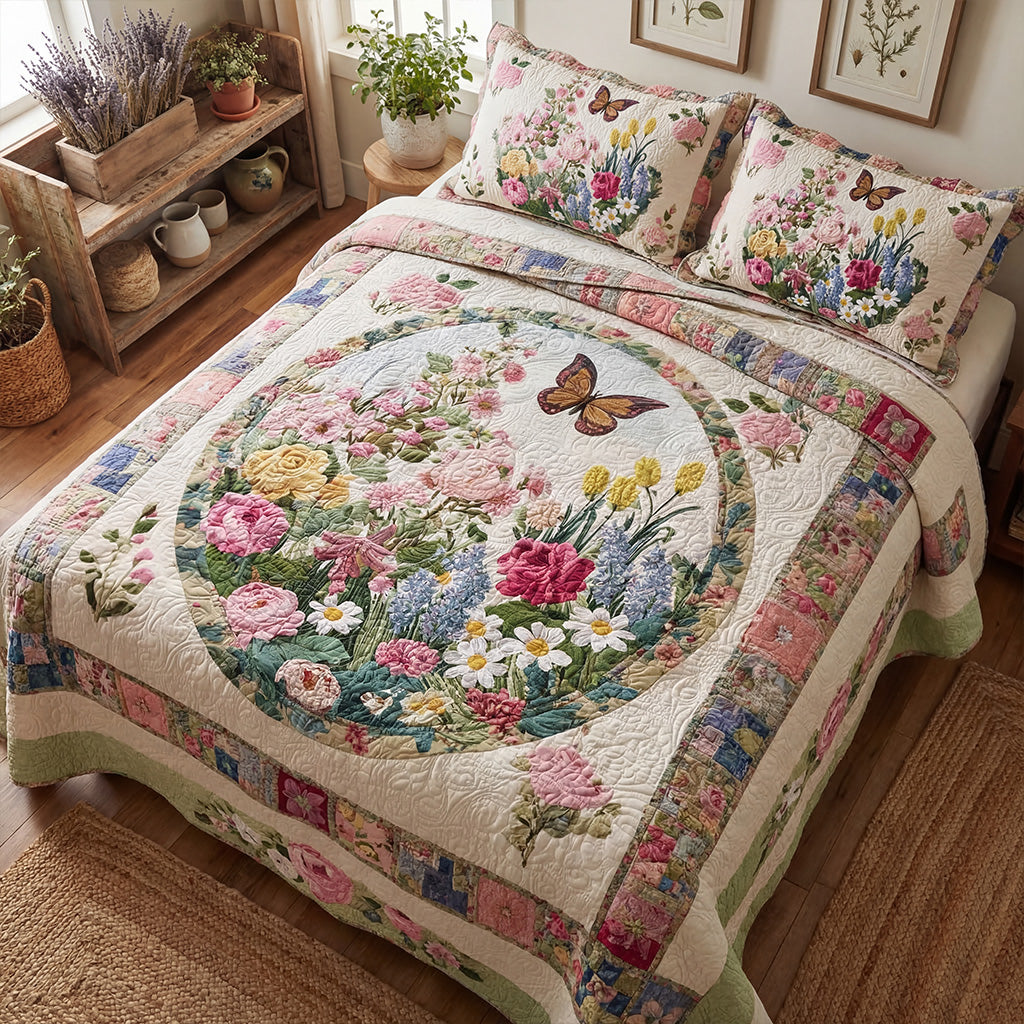 Blooming Cottage Garden 3-Piece Quilted Bedding Set NCU0PT11519