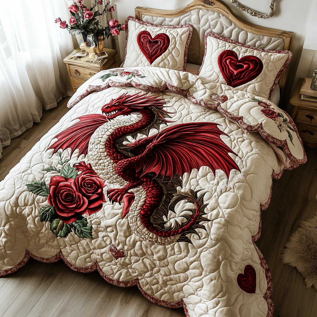 Blooming Dragon 3-Piece Quilted Bedding Set NCU0DV2341