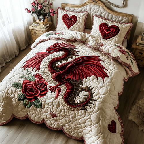 Blooming Dragon 3-Piece Quilted Bedding Set NCU0DV2341