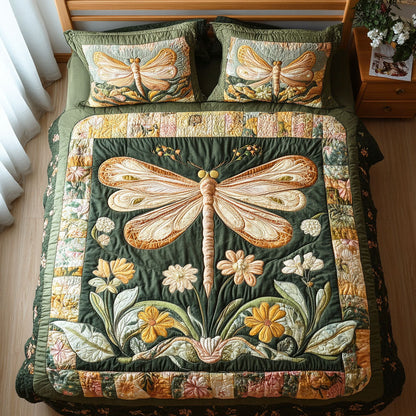 Blooming Dragonfly 3-Piece Quilted Bedding Set NCU0TD2473