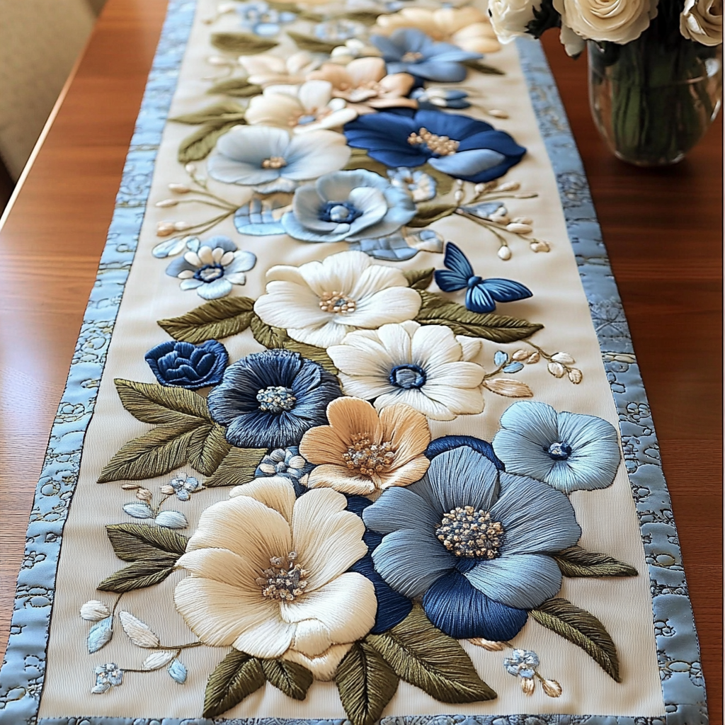 Blooming Elegance Quilted Table Runner NCU0VL1433