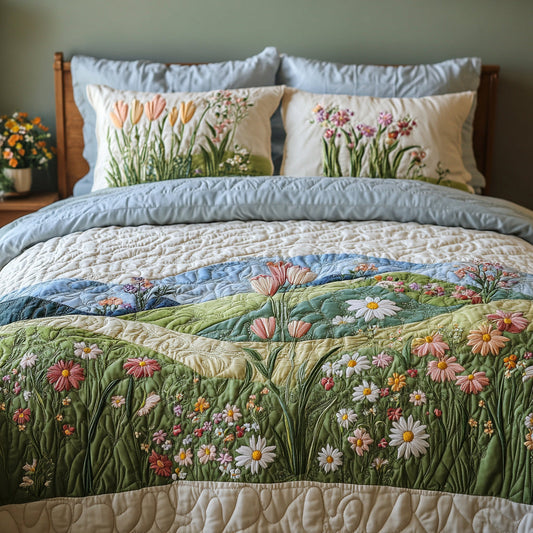 Blooming Fields 3-Piece Quilted Bedding Set NCU0DV9017