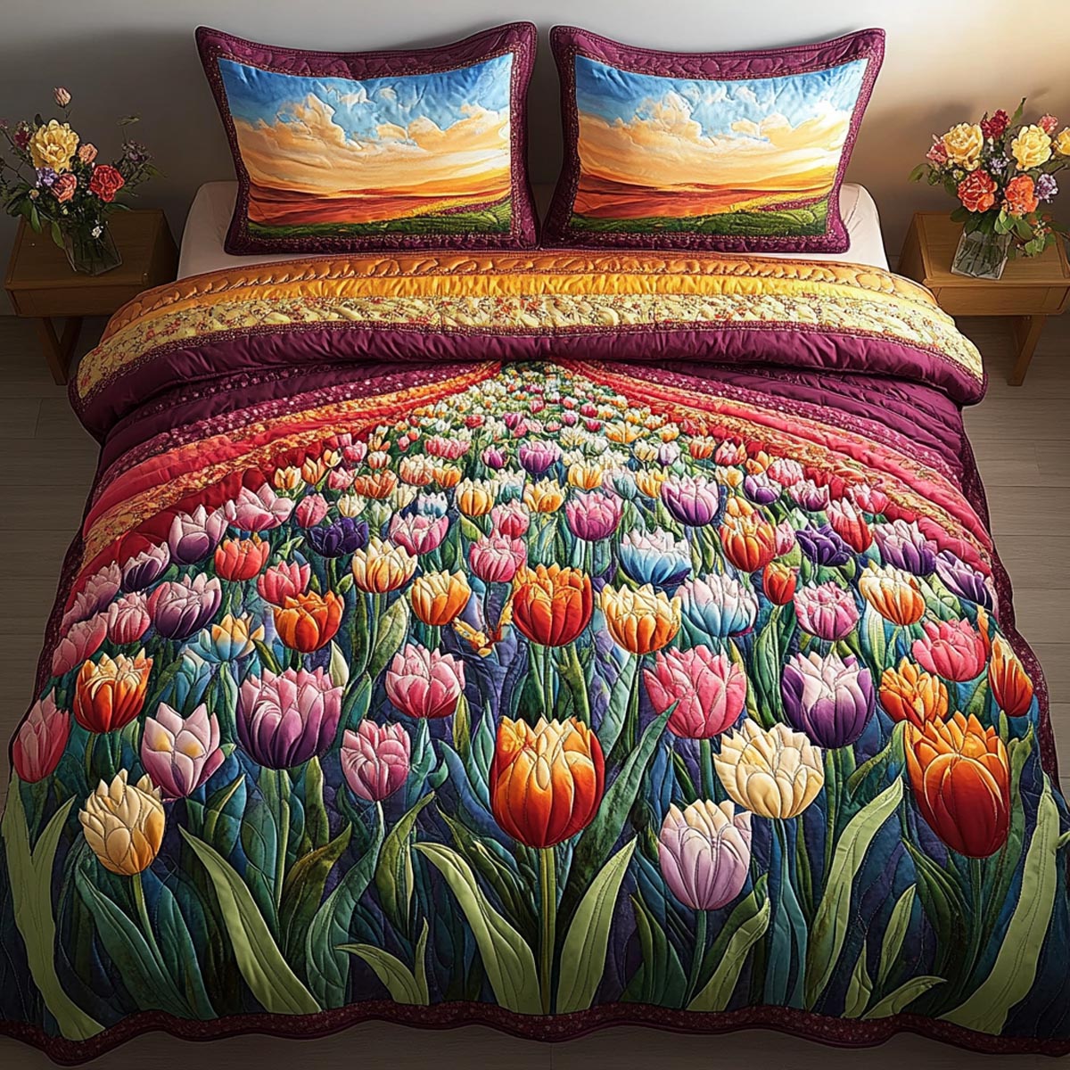 Blooming Fields 3-Piece Quilted Bedding Set NCU0DV9029