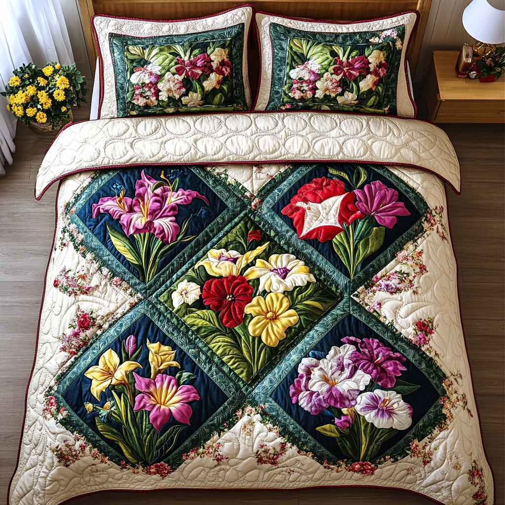 Blooming Garden 3-Piece Quilted Bedding Set NCU0DK6057