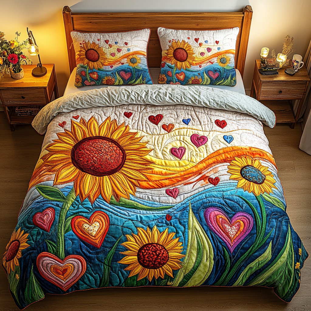 Blooming Hearts 3-Piece Quilted Bedding Set NCU0VL1922
