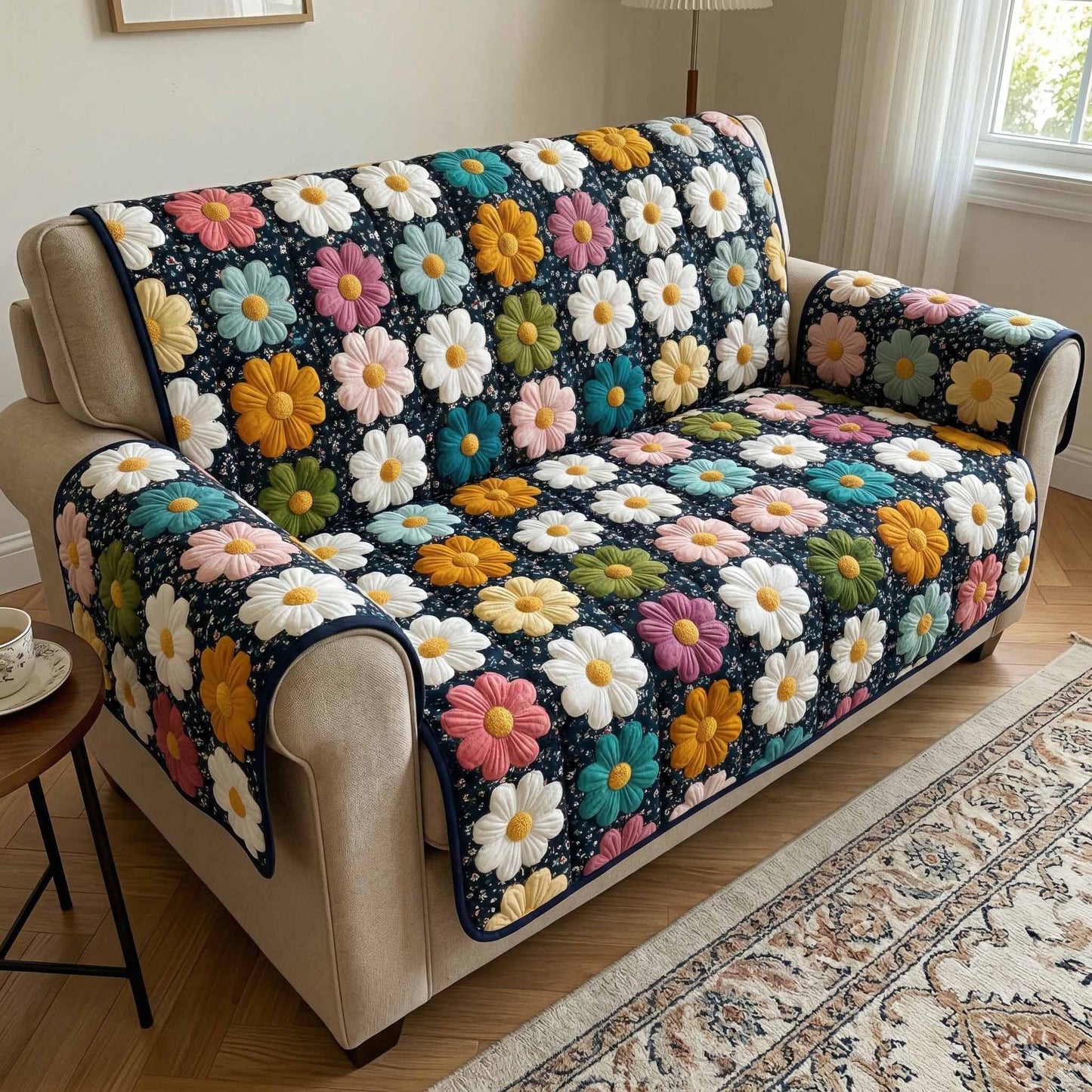 Blooming Hearts Quilted Sofa Cover NCU0XD2507