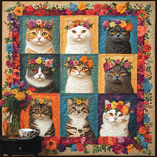 Blooming Kitty Quilted Blanket NCU0TL1160