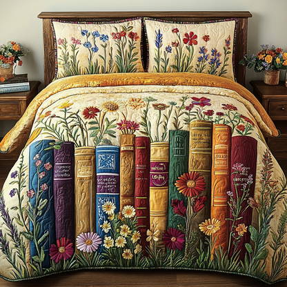 Blooming Library 3-Piece Quilted Bedding Set NCU0VL2550