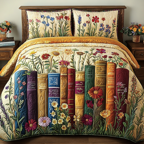 Blooming Library 3-Piece Quilted Bedding Set NCU0VL2550