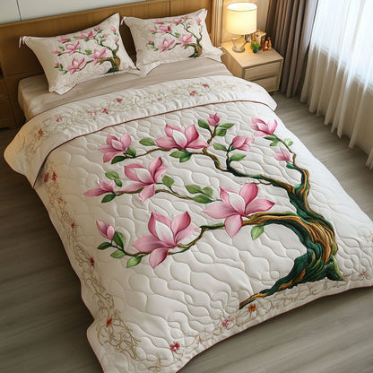 Blooming Magnolia Bliss 3-Piece Quilted Bedding Set NCU0NT6645