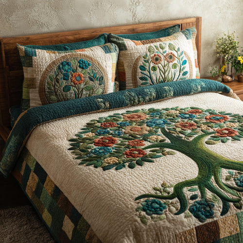 Blooming Roots 3-Piece Quilted Bedding Set NCU0VL3075