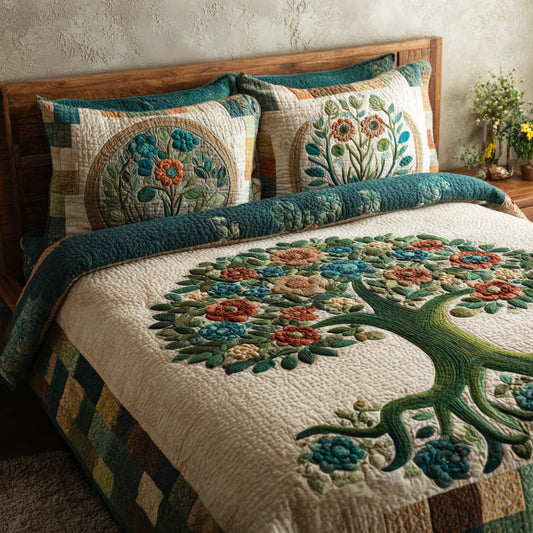 Blooming Roots 3-Piece Quilted Bedding Set NCU0VL3075