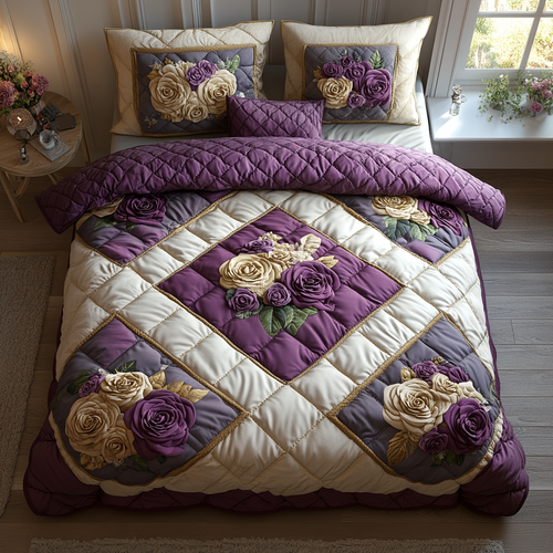 Blooming Roses 3-Piece Quilted Bedding Set NCU0DV4480