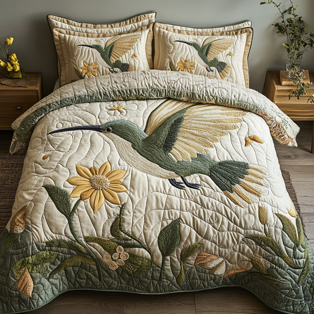 Blooming Sky 3-Piece Quilted Bedding Set NCU0VH5684
