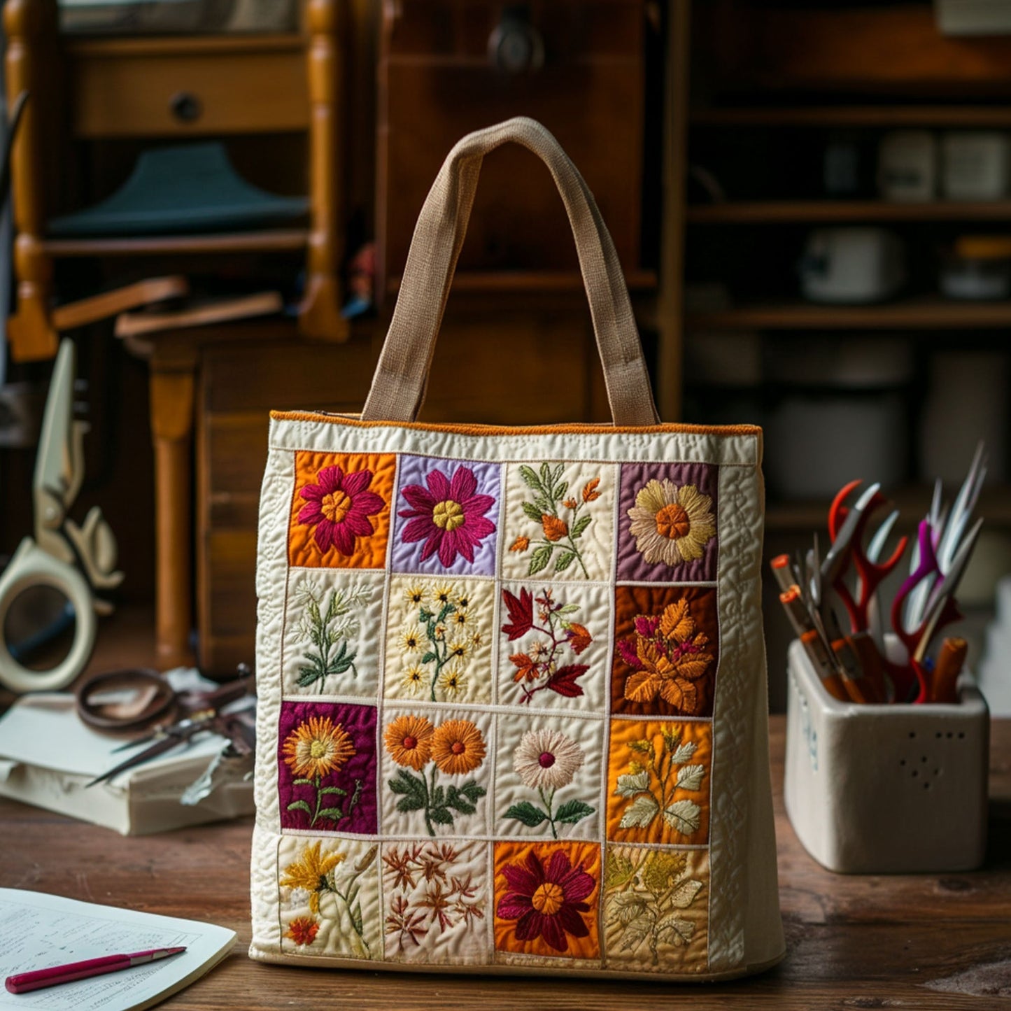 Blooming Stitches Quilted Tote Bag NCU0PT7899