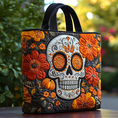 Blooming Sugar Skull Quilted Tote Bag NCU0DV7347