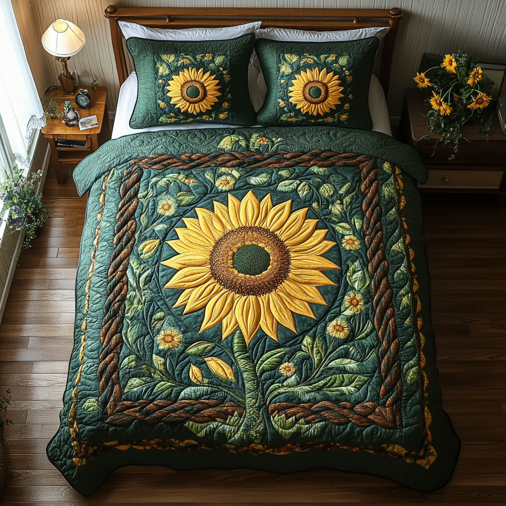 Blooming Sun 3-Piece Quilted Bedding Set NCU0DV2988