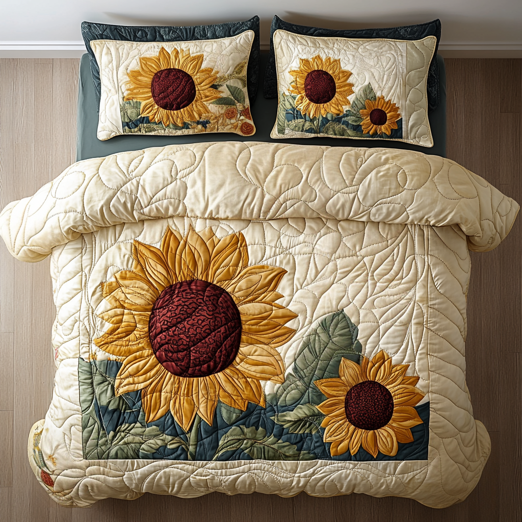 Blooming Sun 3-Piece Quilted Bedding Set NCU0DV3129