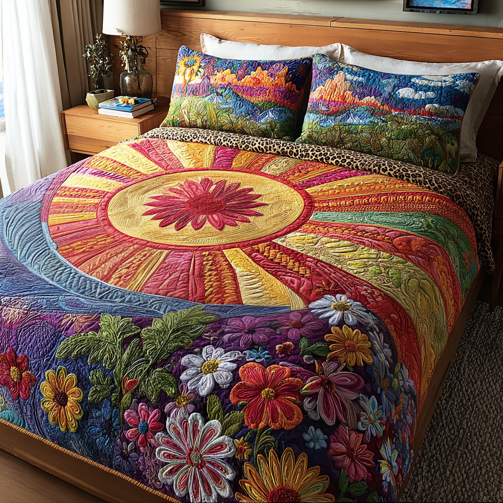 Blooming Sunshine 3-Piece Quilted Bedding Set NCU0VH5756