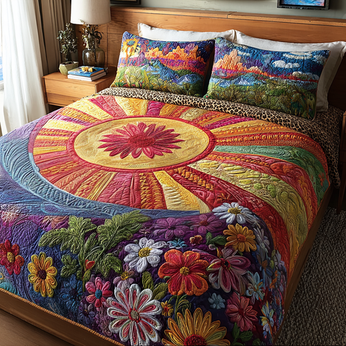 Blooming Sunshine 3-Piece Quilted Bedding Set NCU0VH5756
