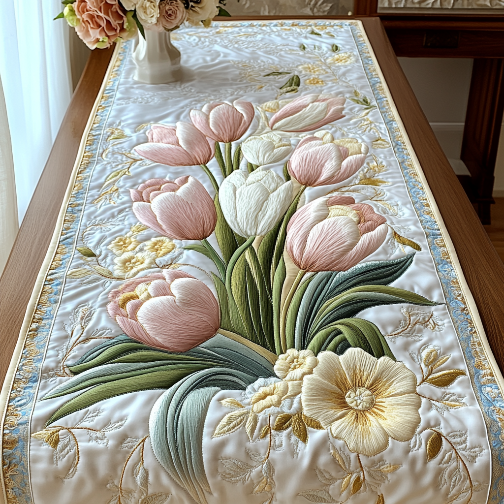 Blooming Tulips Quilted Table Runner NCU0VL1435