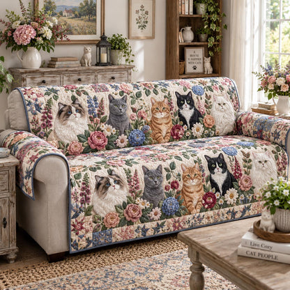 Blooming Whiskers Quilted Sofa Cover NCU0DV10090