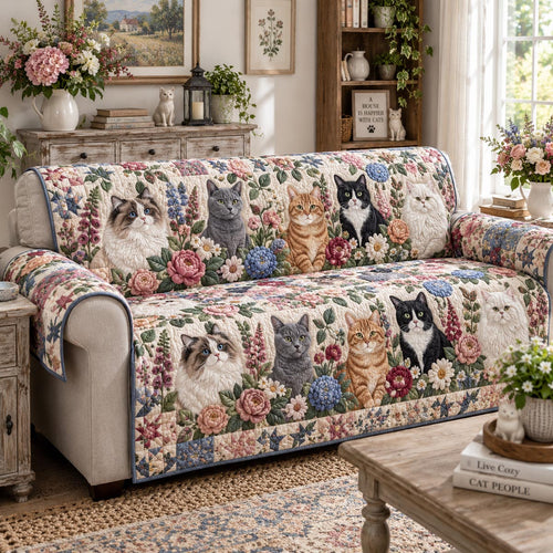 Blooming Whiskers Quilted Sofa Cover NCU0DV10090