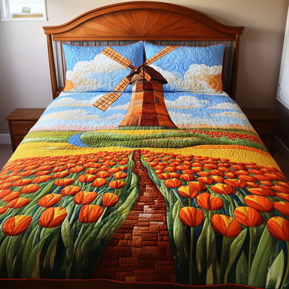 Blooming Windmill 3-Piece Quilted Bedding Set NCU0PT6354